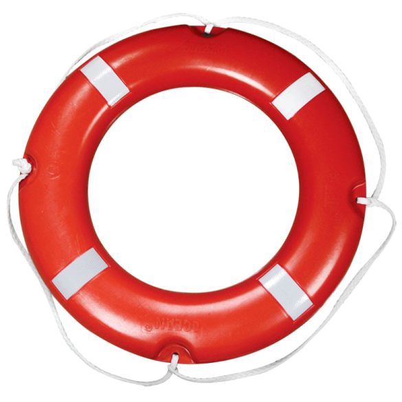 a red life ring with white stripes