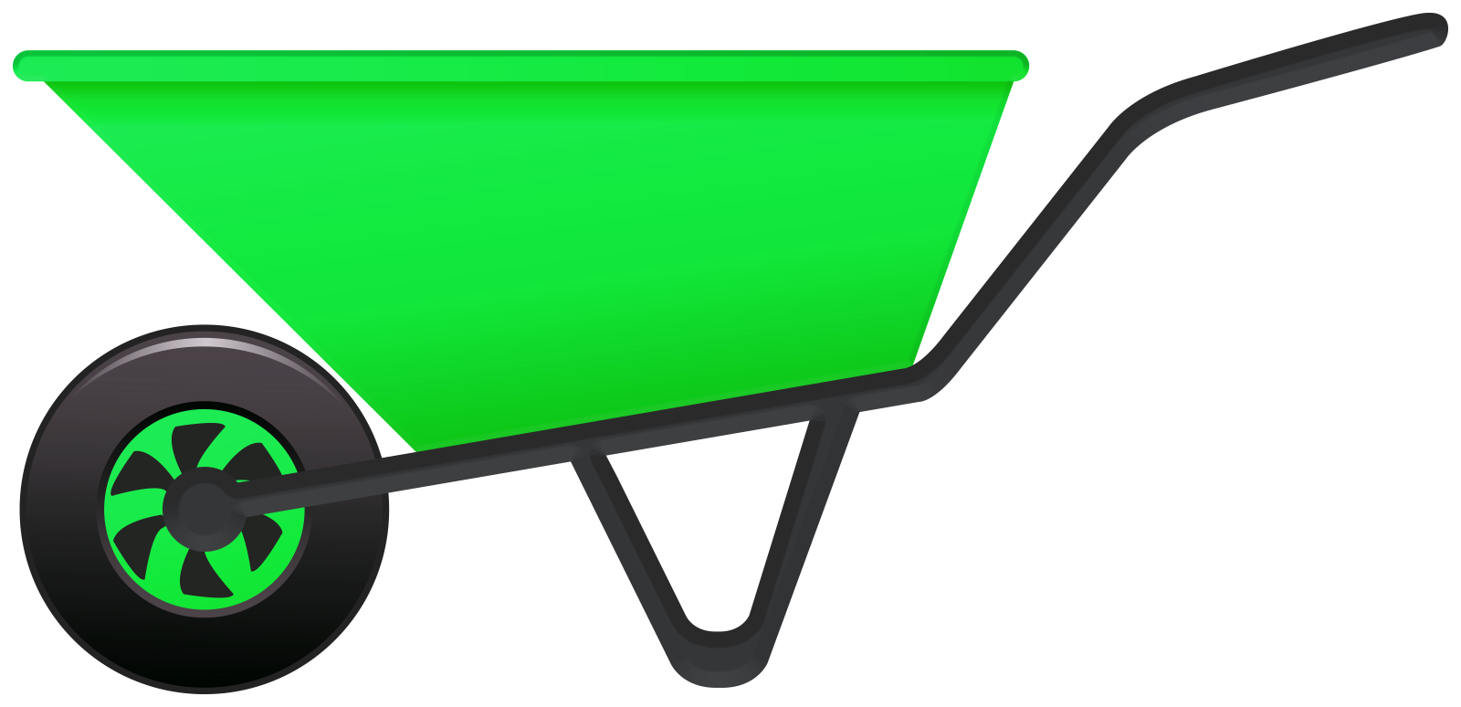 a green wheelbare with wheels