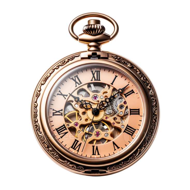 a rose gold pocket watch with an open face