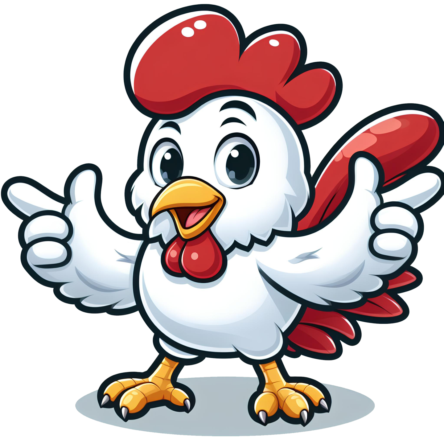 a cartoon chicken with red and white feathers