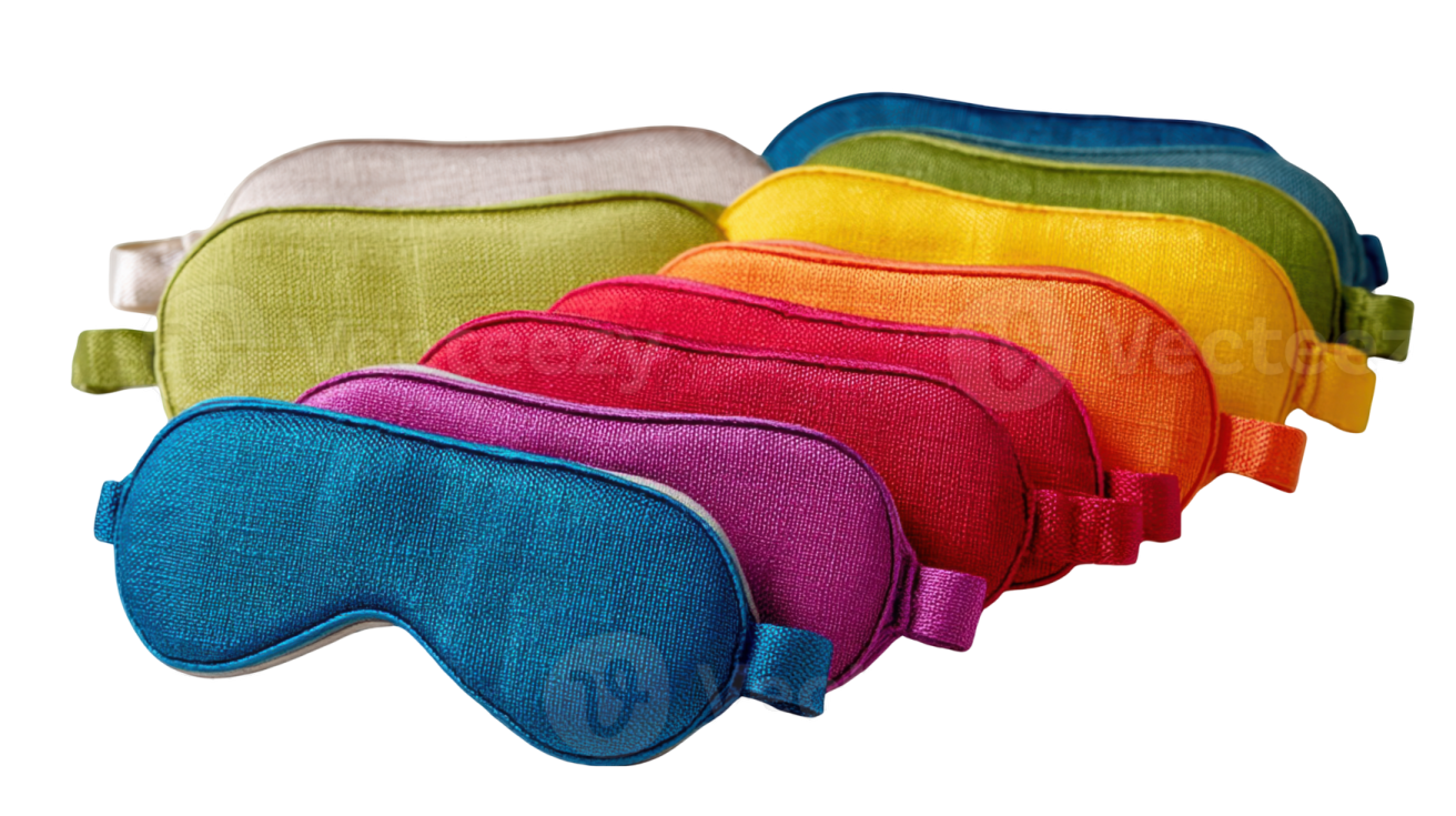 a set of five colorful eye masks