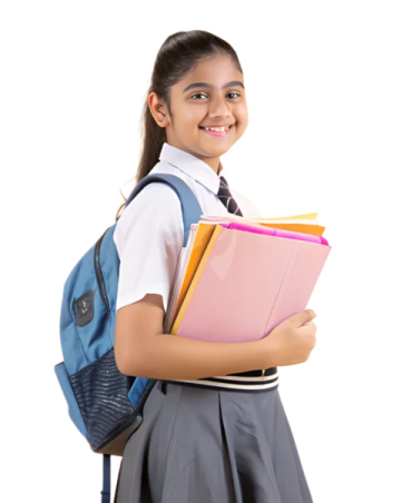 a young girl holding a book and smiling