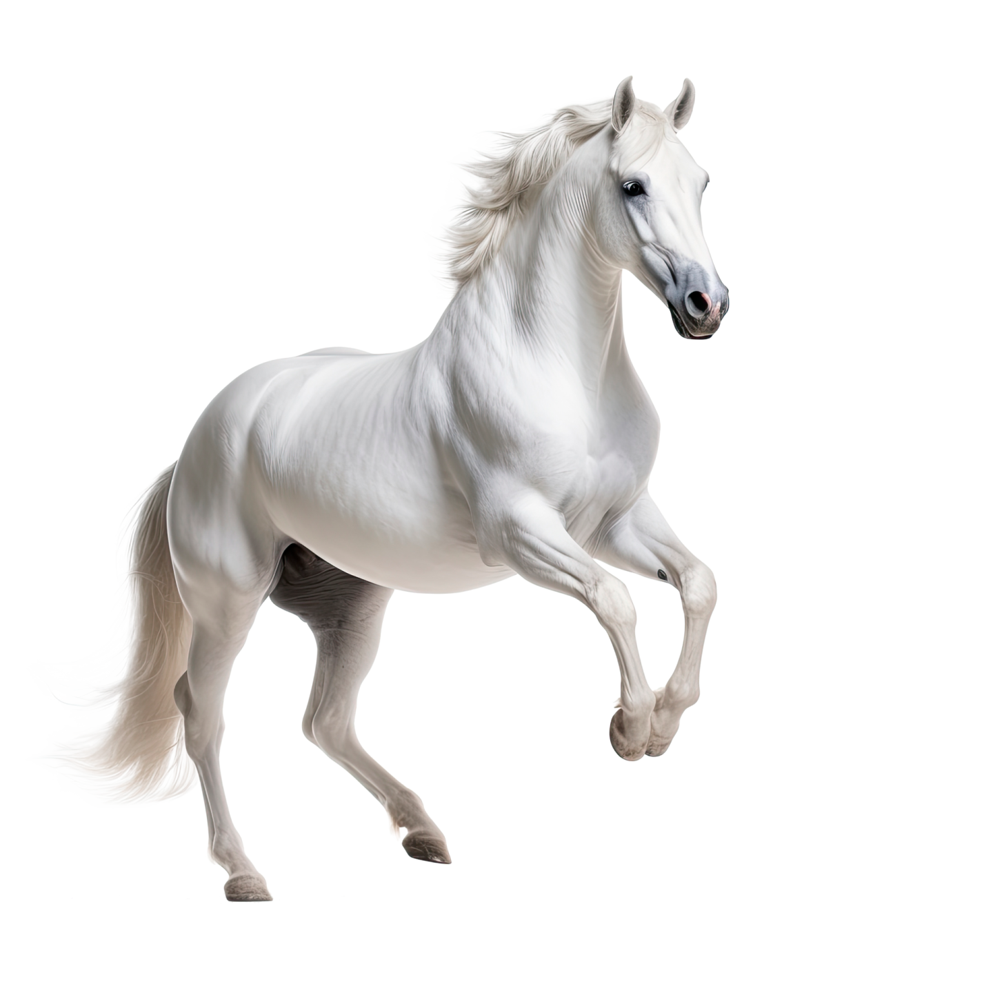 a white horse running on a white background