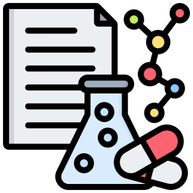 a beak and test tube next to a sheet of paper