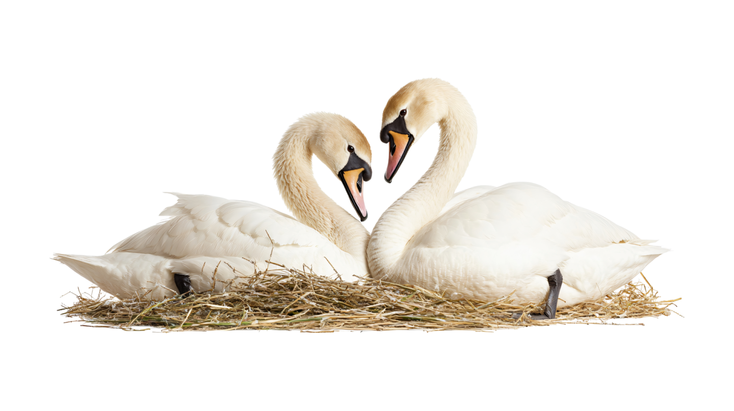 a couple of swans sitting on top of each other swans