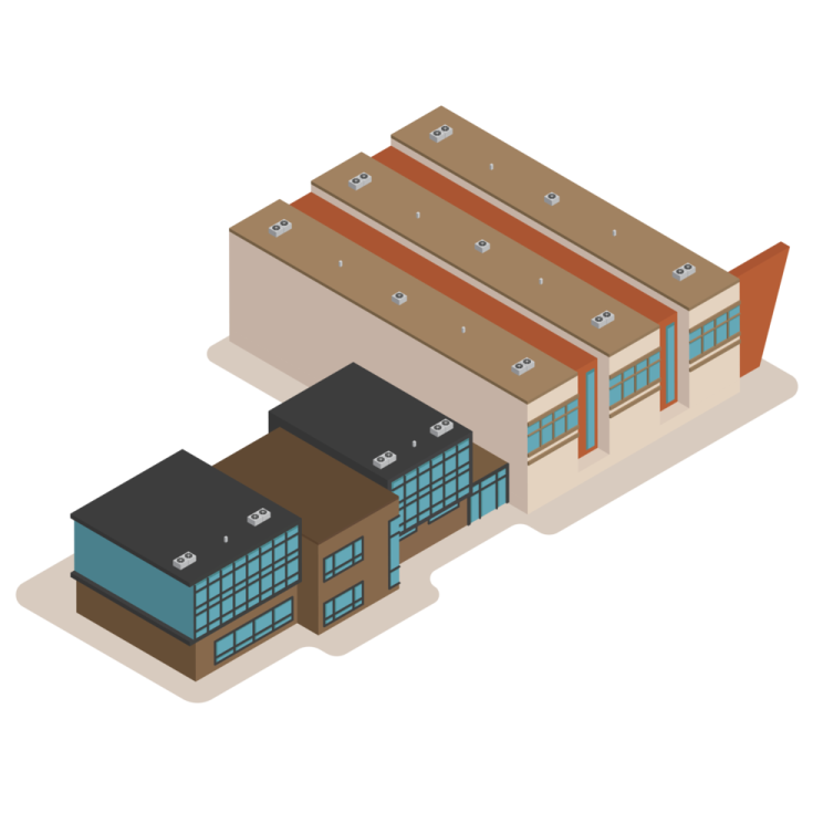 an illustration of a building with a roof and two windows