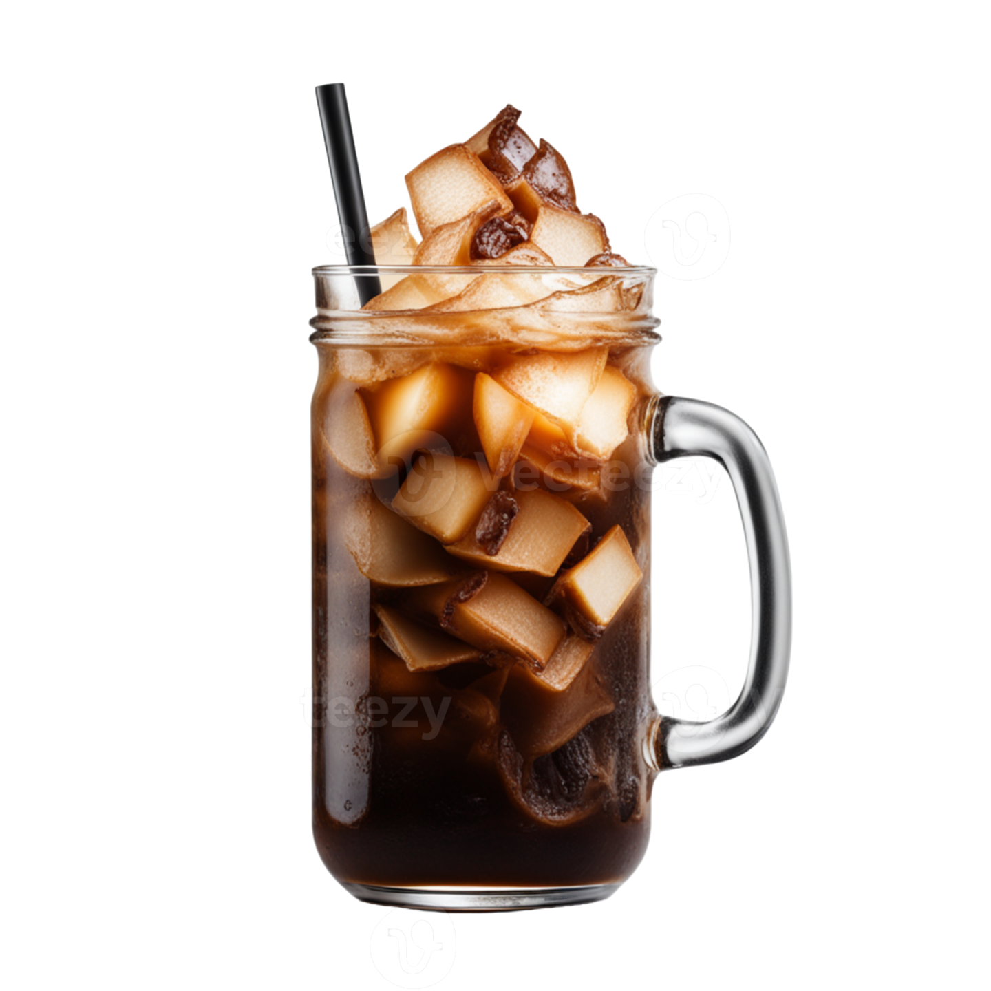 a glass of iced coffee on a white background