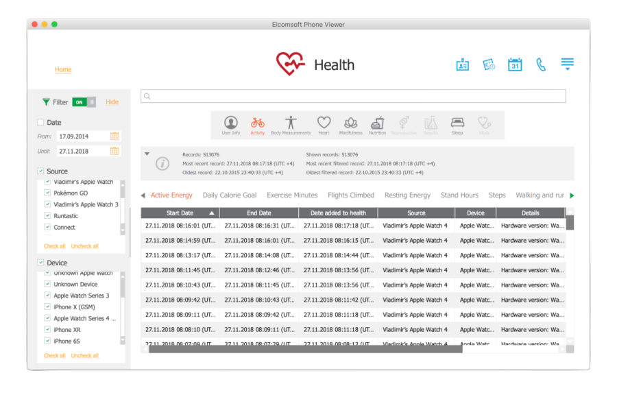 a screen shot of the health dashboard