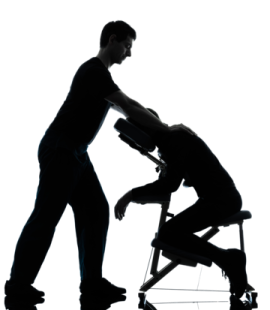 a silhouette of a man pushing a woman in a chair