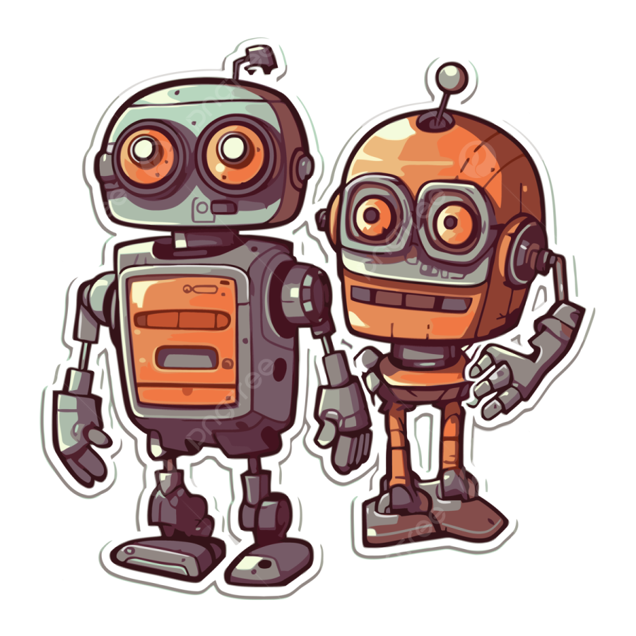 two robots standing next to each other robots