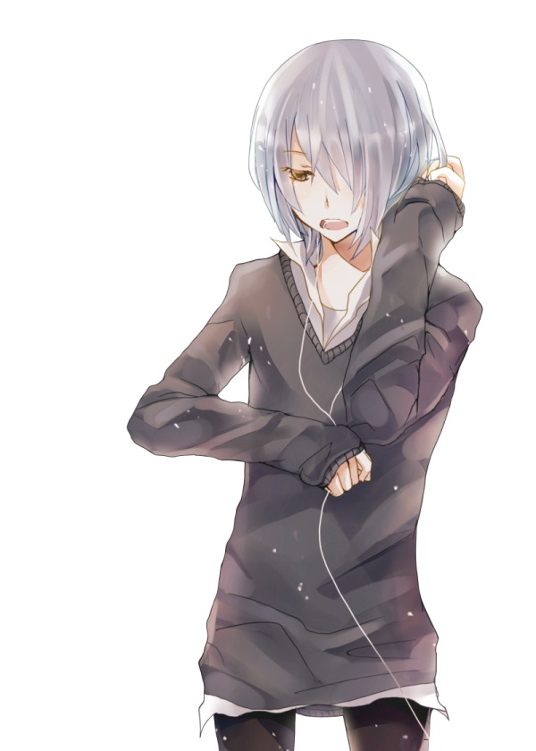 an anime character with white hair, wearing a black jacket and black pants