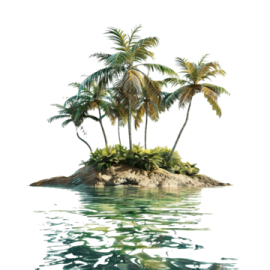 a small island with palm trees in the water