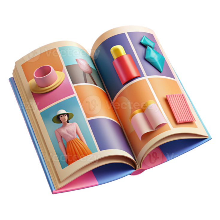 an open book with a picture of a woman in a dress