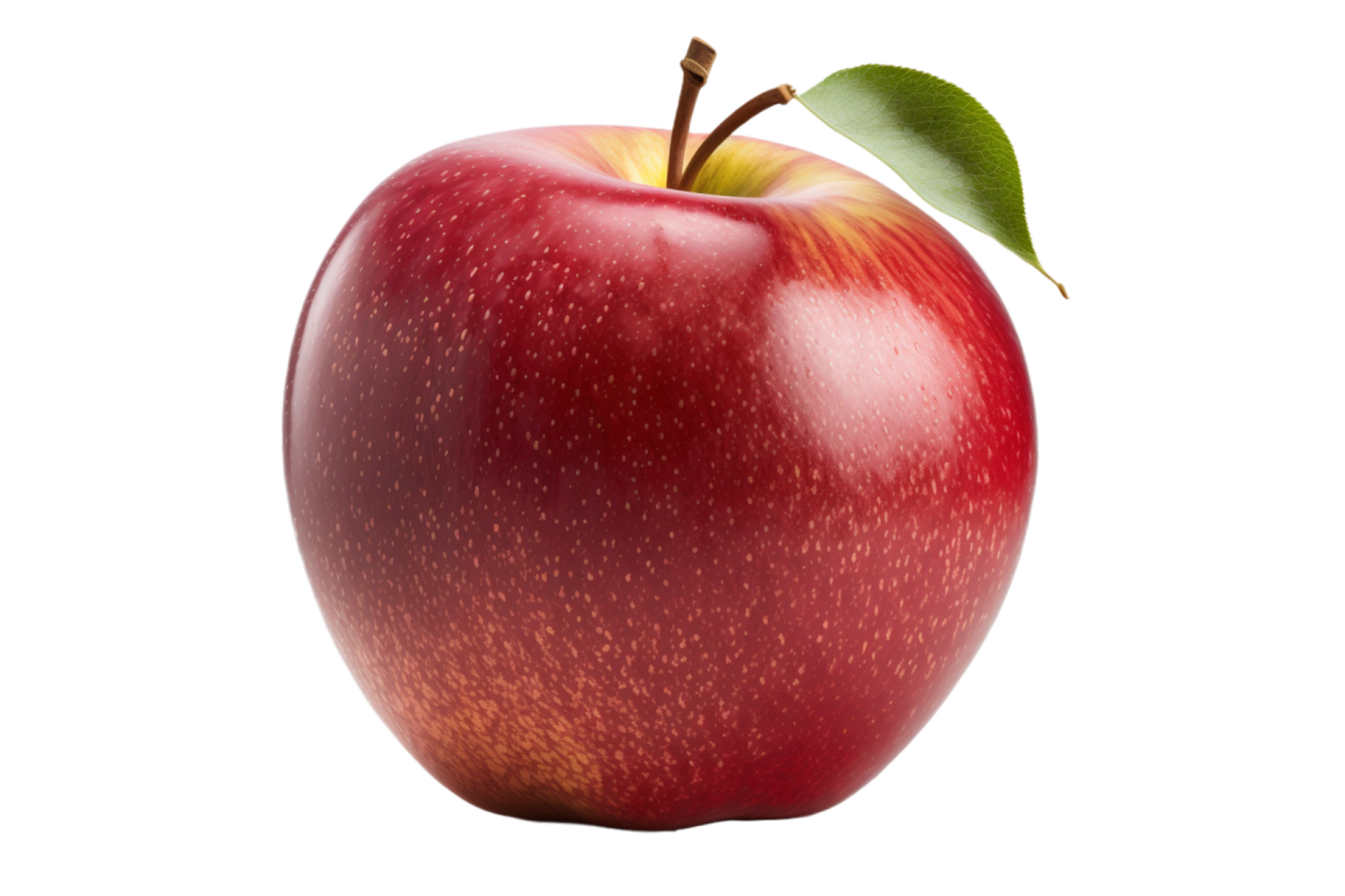 an apple with a green leaf on top