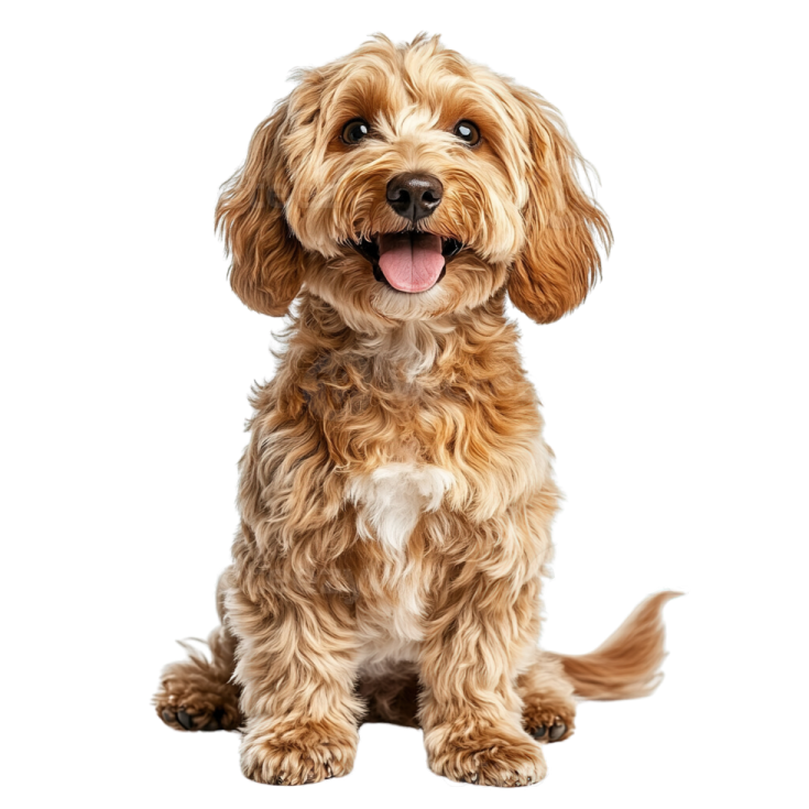 a small brown and white dog sitting on a white background