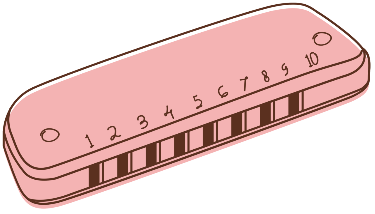 a pink harmonica with numbers on it