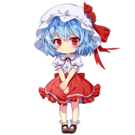 an anime girl in a red dress and white hat