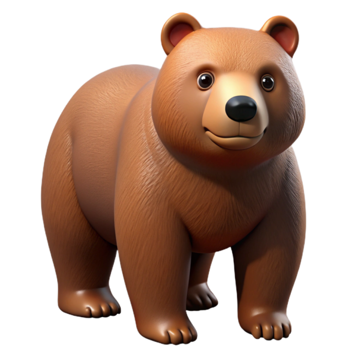 a brown bear standing next to a white background