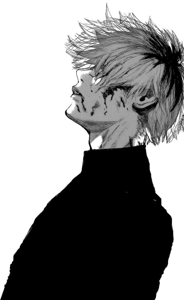 a black and white drawing of a man with short hair