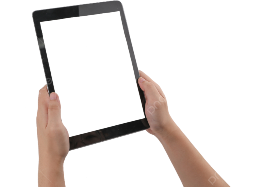 a person holding an ipad with a blank screen