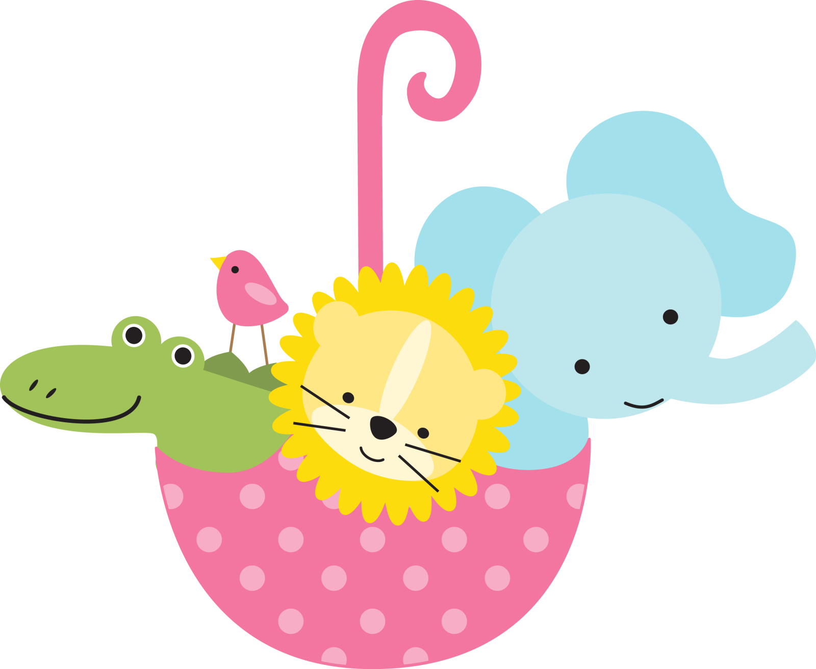 two cute animals in a pink umbrella