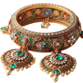 a pair of bangies with green and white stones