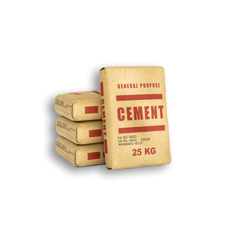 three bags of cement on a white background