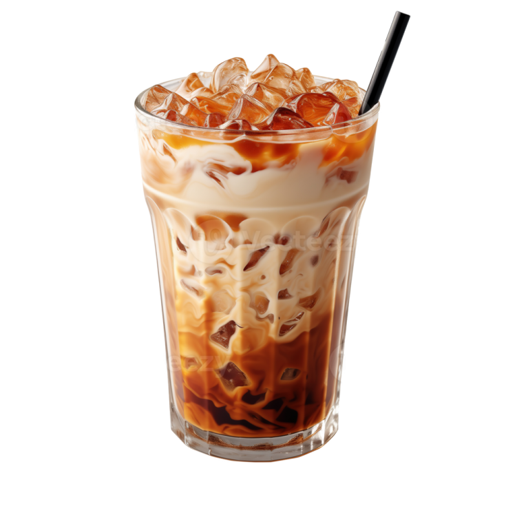 a tall glass of iced coffee with ice
