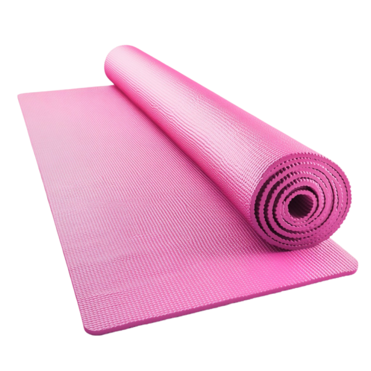a pink yoga mat on a white background