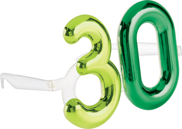 a green and white balloon shaped like the number 30