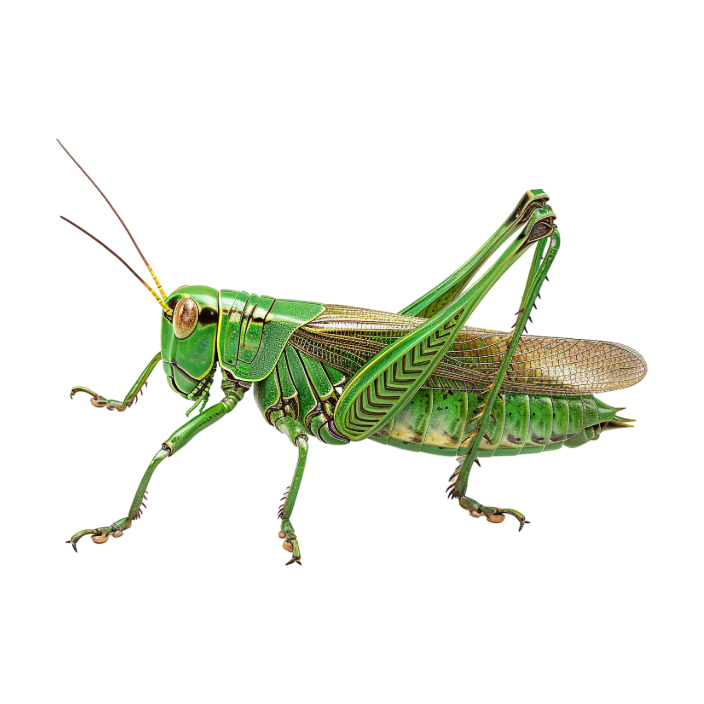 a green grasshopper on a white background
