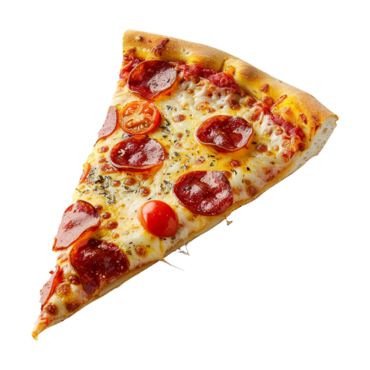 a slice of pizza on a white background