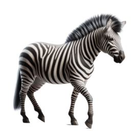 a zebra walking across a white background