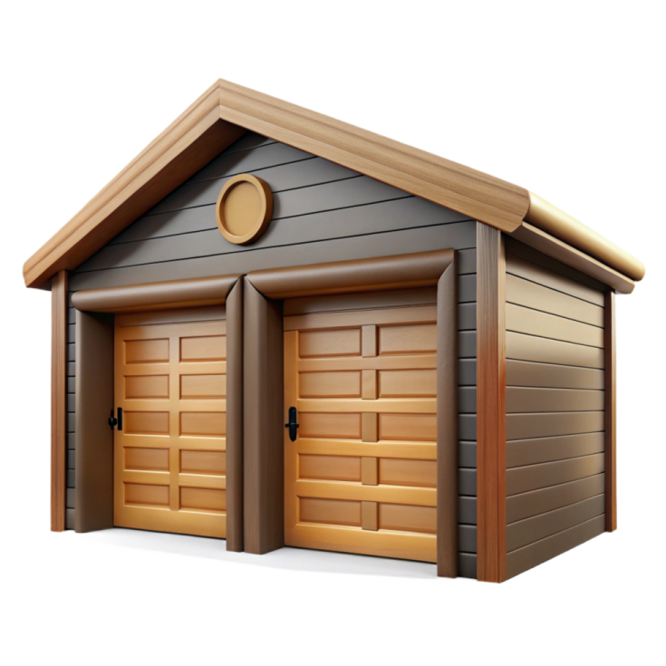 two wooden garages on a white background