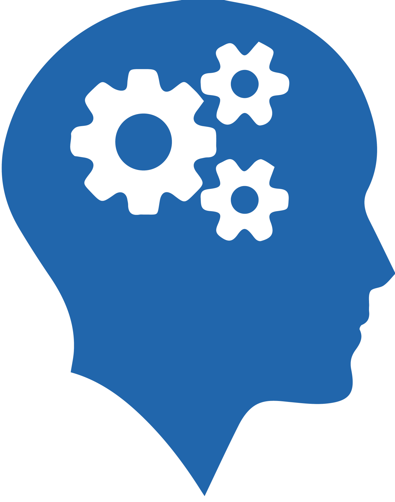 the silhouette of a head with gears in it