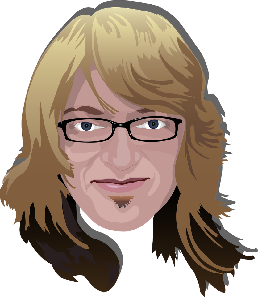 a woman with glasses and a white shirt