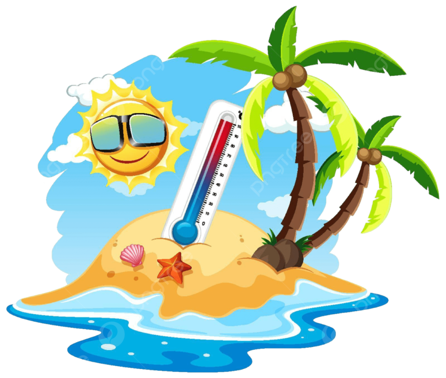 a thermometer on an island with palm trees
