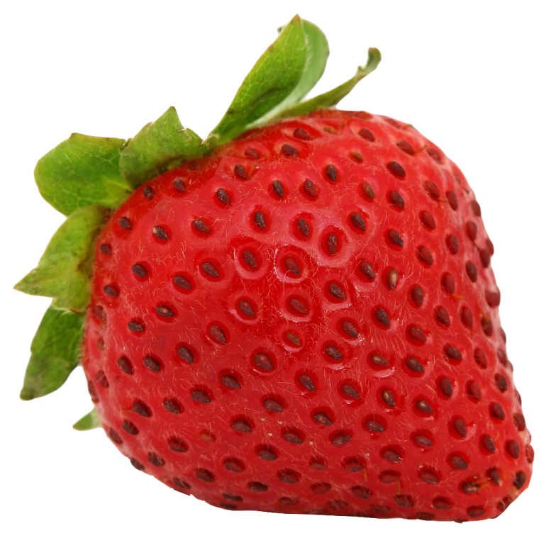 a close up of a strawberry on a white background