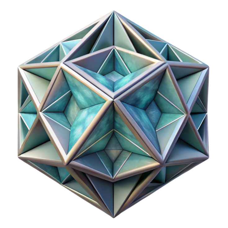 a blue, green and white geometric object