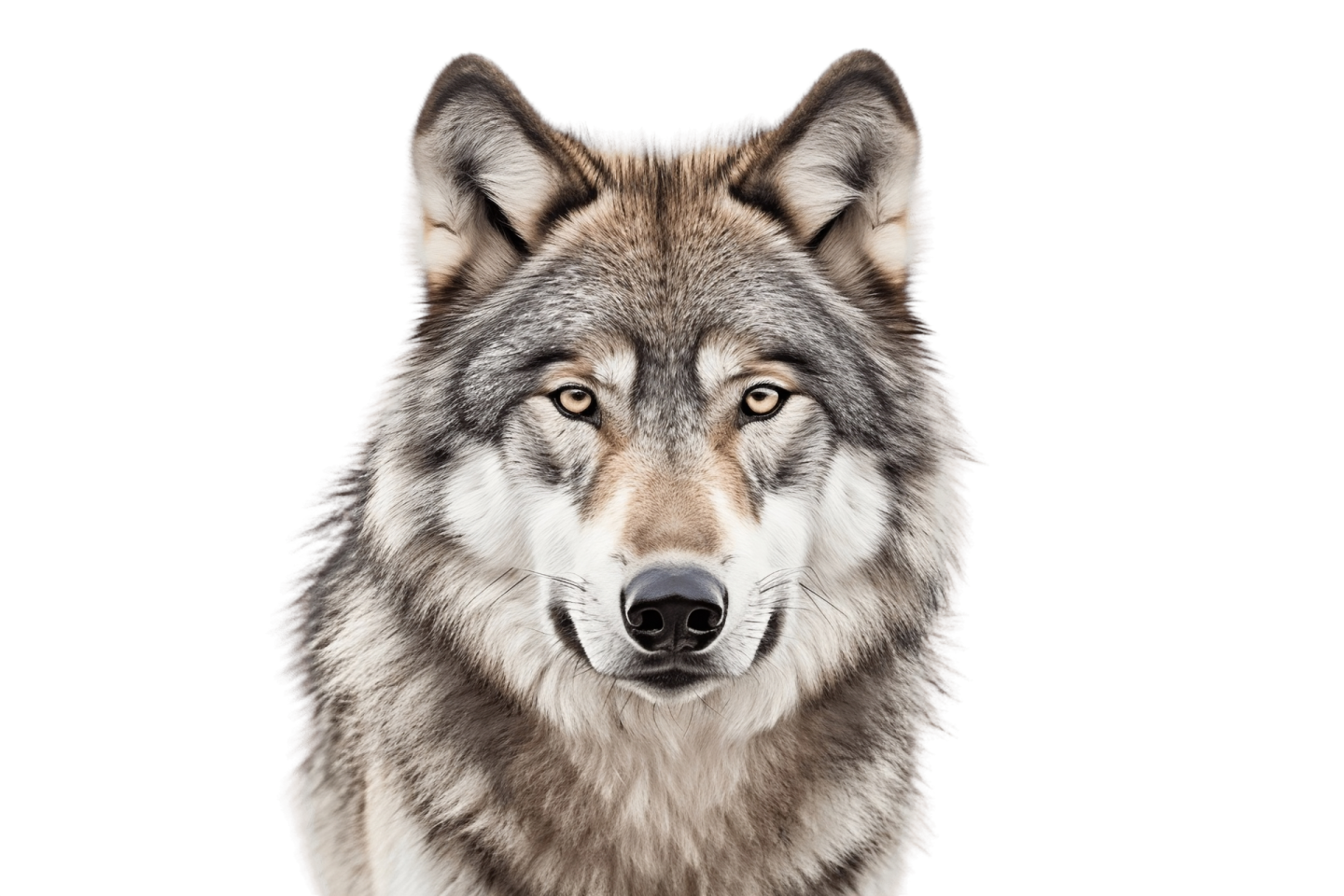 a wolf looking at the camera with a white background