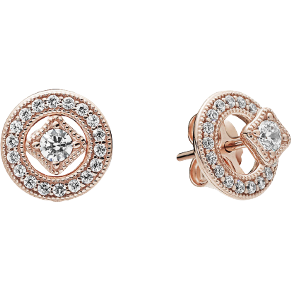 a pair of rose gold and diamond earrings