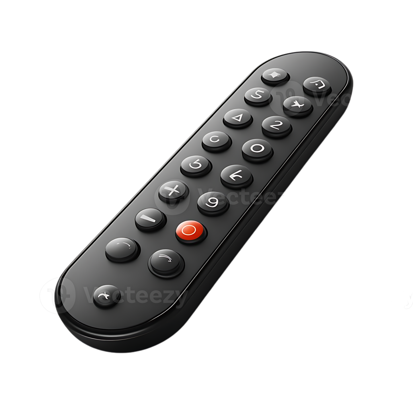 a black remote control on a white background