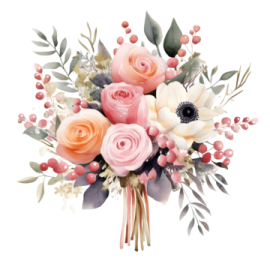 a bouquet with pink and white flowers