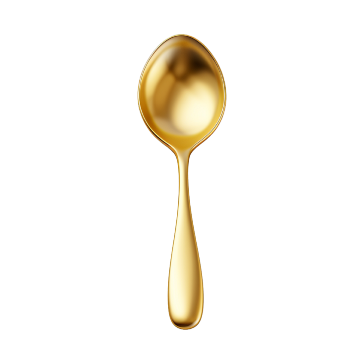 a golden spoon with a drop of liquid
