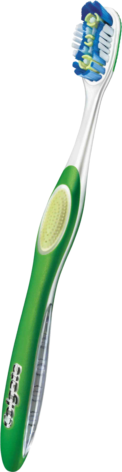 an electric toothbrush with a green handle