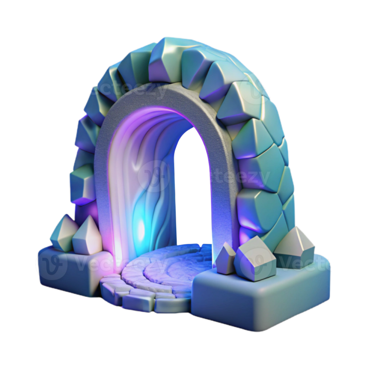 an ice cave with a blue light coming out