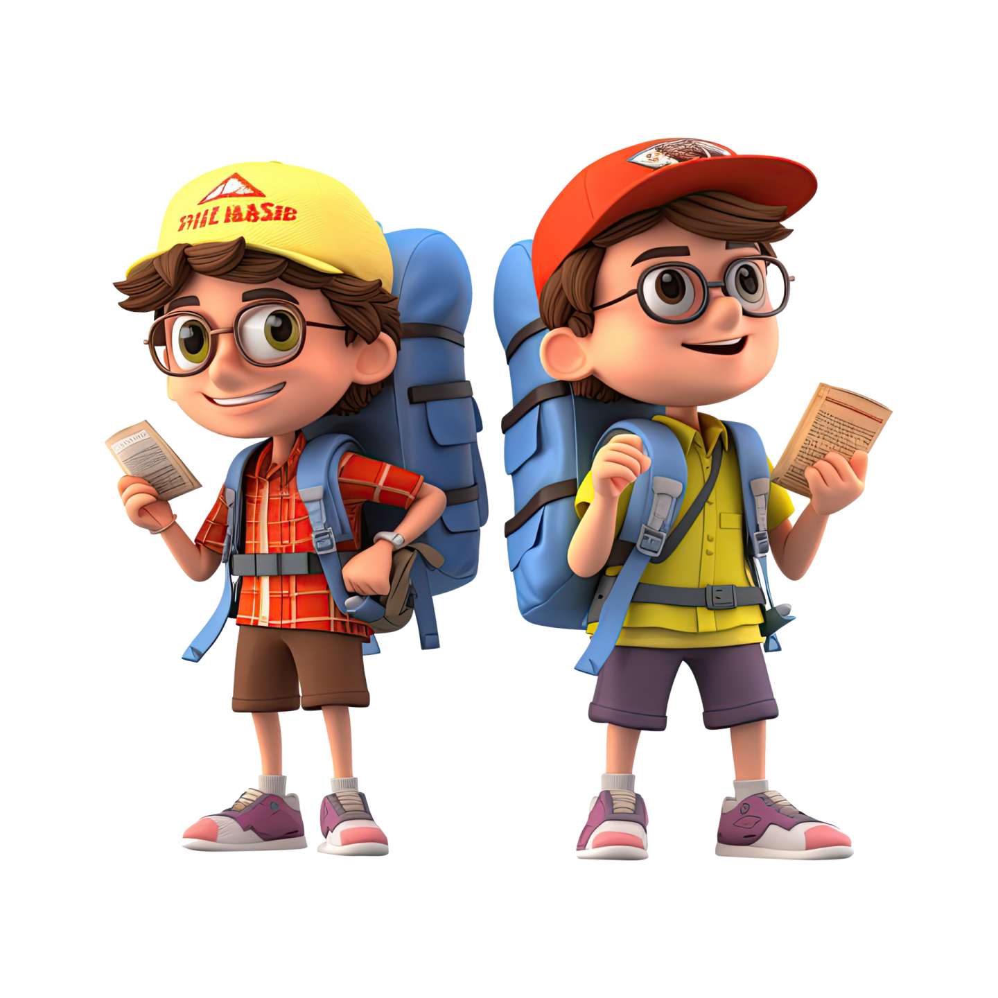 a boy and a girl with backpacks