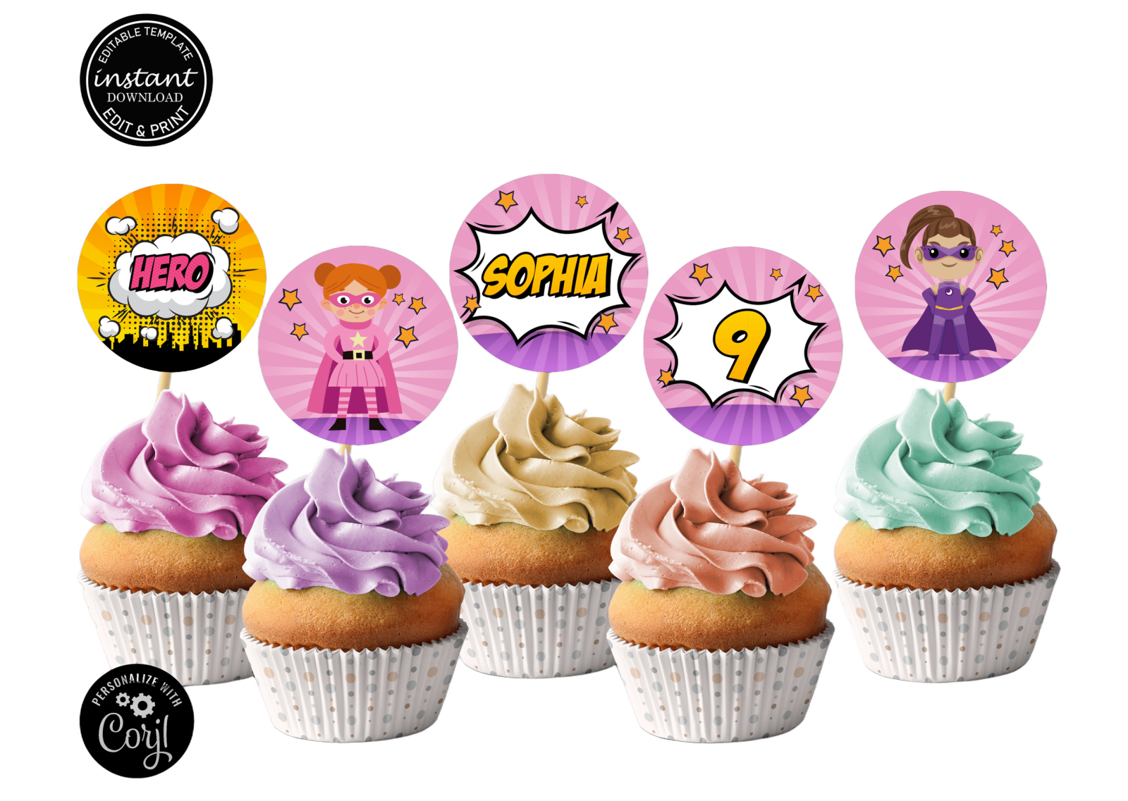 superhero girl cupcake toppers