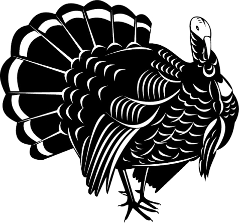 a black and white silhouette of a turkey