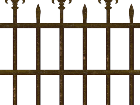 an old iron fence with a white background